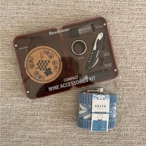 New Brookstone Wine Accessories Kit with Blue and White Sweater Flask